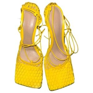 Bottega Veneta Yellow Lace-Up Heels